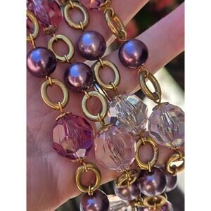 Vintage KJL Kenneth Jay Lane Violet/Clear Glass Beads & Pearl Long 44' Necklace